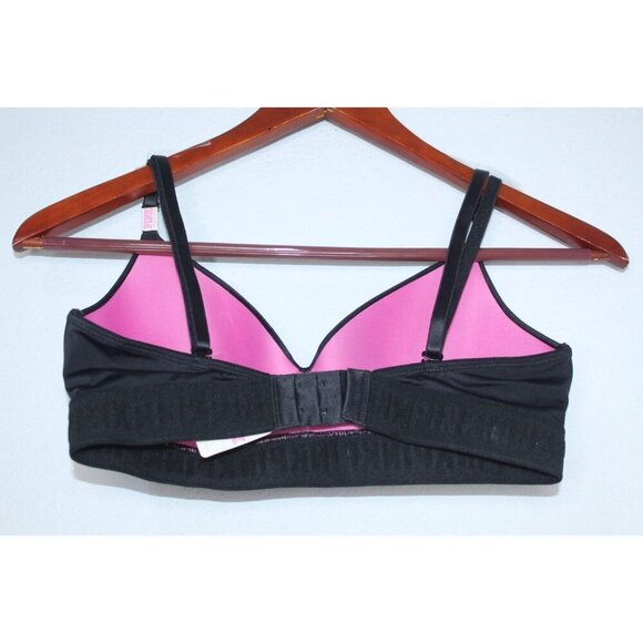 Pink By Victoria Secret 34 C Pink Black Solid Lightly Padded Unwired NWT - Picture 3 of 12